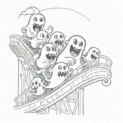 Cartoon Ghosts On An Roller Coaster