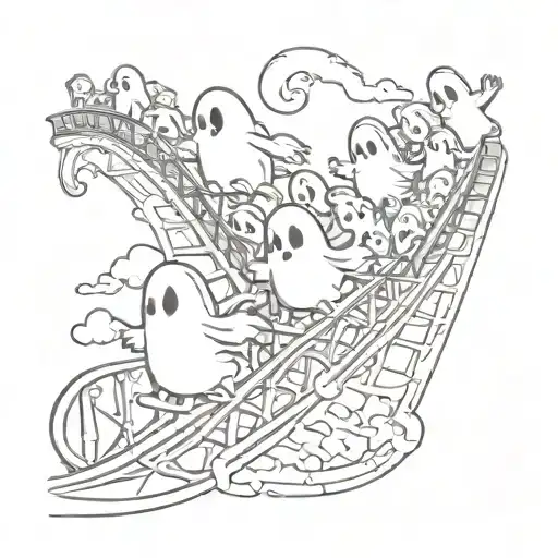 Cartoon Ghosts On An Roller Coaster Simple