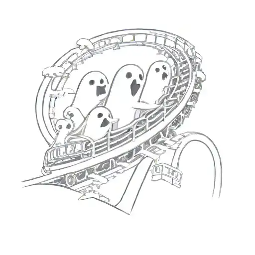 Cartoon Ghosts On An Roller Coaster Simple