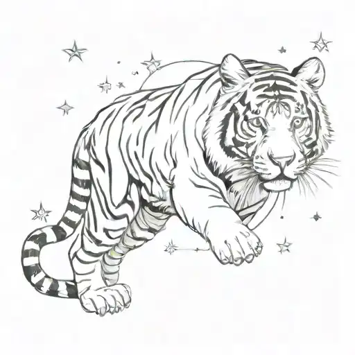 A Tiger Floating In Space Surrounded By Stars