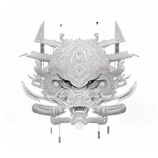 Intricate Geometric Patterns Intertwined With Samurai Armor