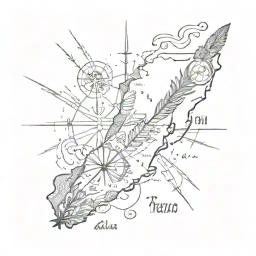 Mexico Map Baja California Compass Feather