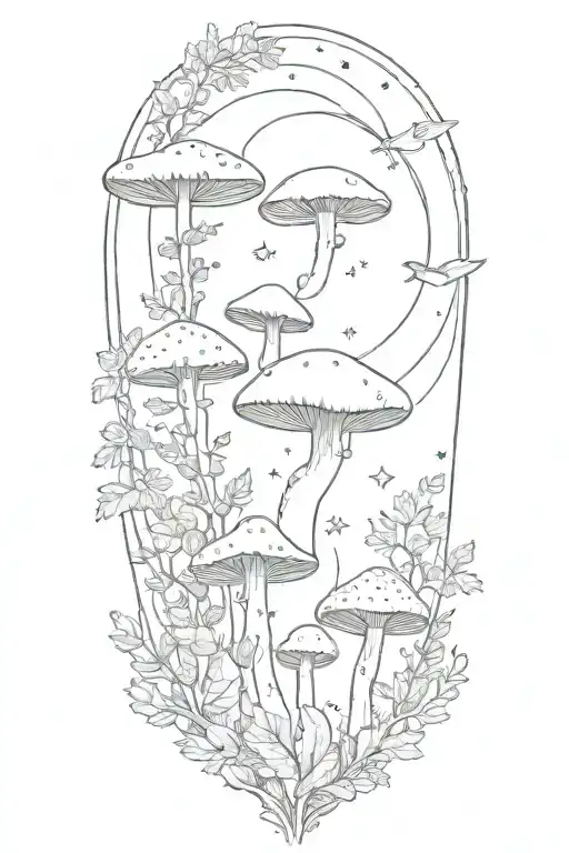 Floral Fern Leaf Butter Fly Agaric Mushroom Moon Nature