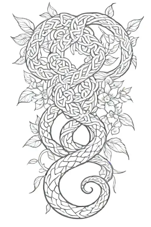 Celtic Knot Intertwined Vine Wrapping Snake Wrapped With Flowers