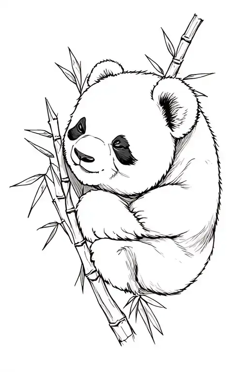 Panda Sleeping On A Bamboo Branch