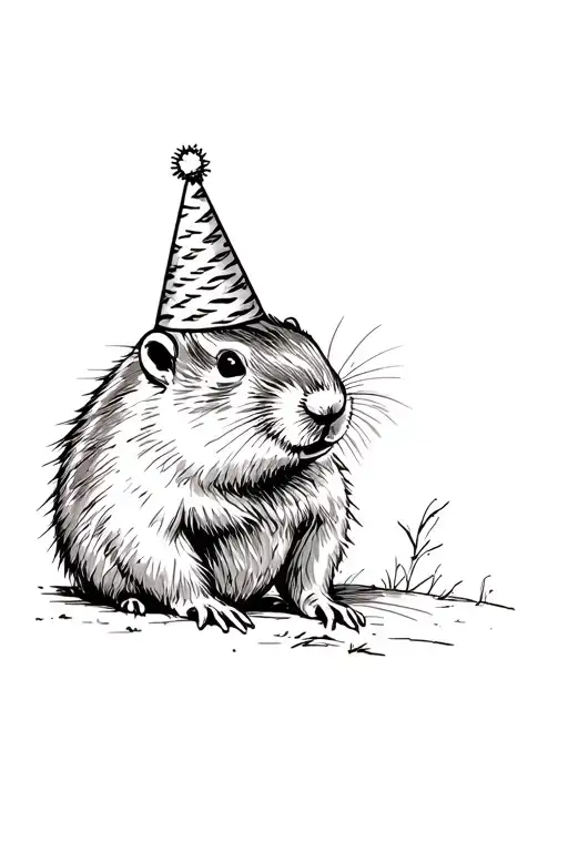 Groundhog With A Birthday Hat On His Head
