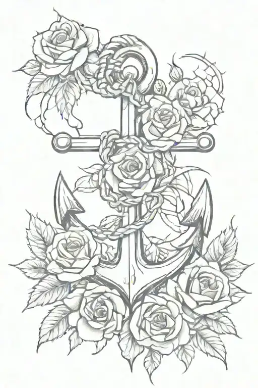 Anchor And Rose With Thorns Intertwined