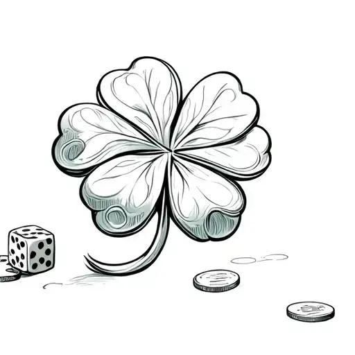 Luck 4-Leaf Clover With Dice And Coin
