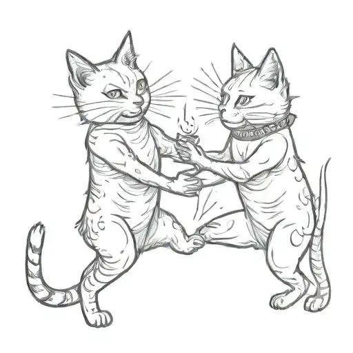 Cats Holding Hands And Dancing Around A Fire