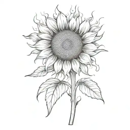 A Sketch Of A Sunflower Burning Brightly With Lots Of Flames On It