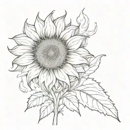 A Sketch Of A Sunflower With Lots Of Flames On It