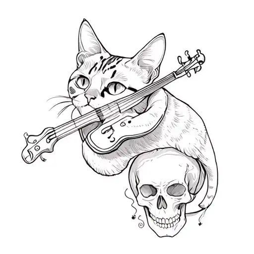 Cat Fiddle In The Under World With Skulls