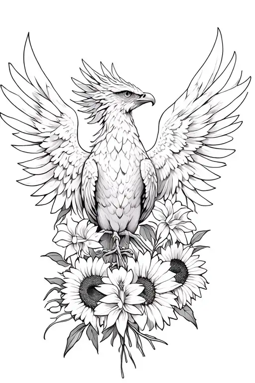 Phoenix With Sunflowers And Gladiolus
