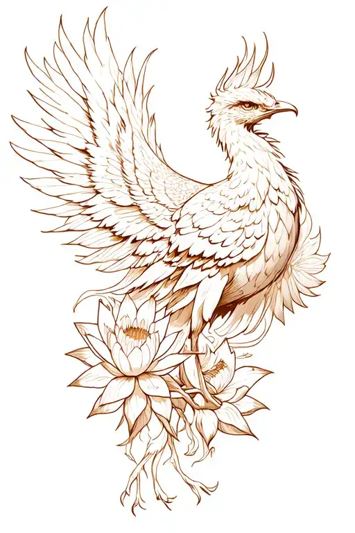 Phoenix With Lotus Flower Blooming