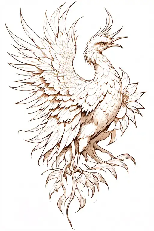 Phoenix Rising From The Ashes With Lotus Flower