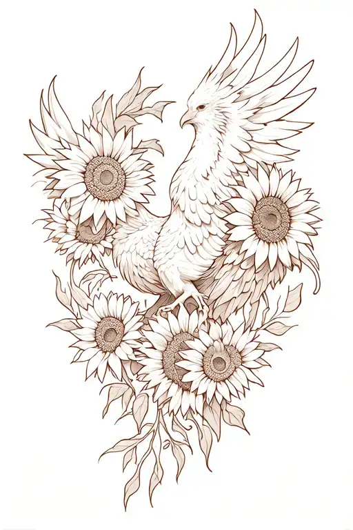 Phoenix Rising From Ashes With Sunflowers