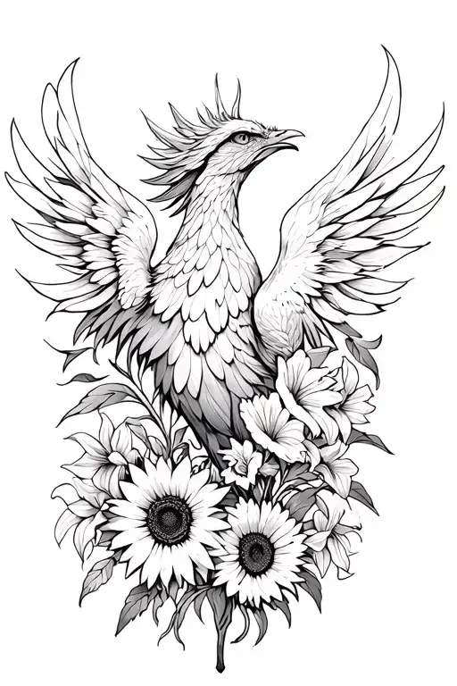 Phoenix With Sunflowers And Gladiolus