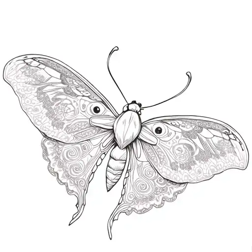 A Pretty Moth With Flowered Patterned Lace Big Wings