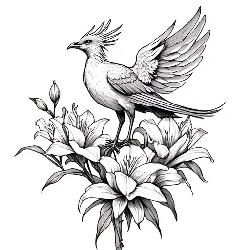 Phoenix Perched On Gladiolus Flowers