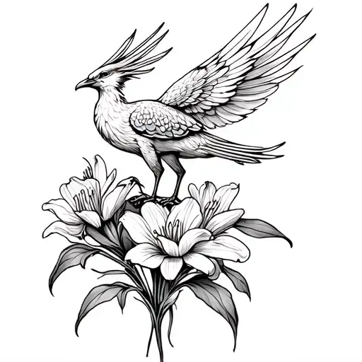 Phoenix Perched On Gladiolus Flowers