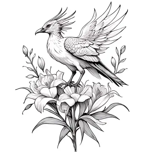 Phoenix Perched On Gladiolus Flowers