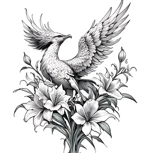 Phoenix Rising From Gladiolus Flowers