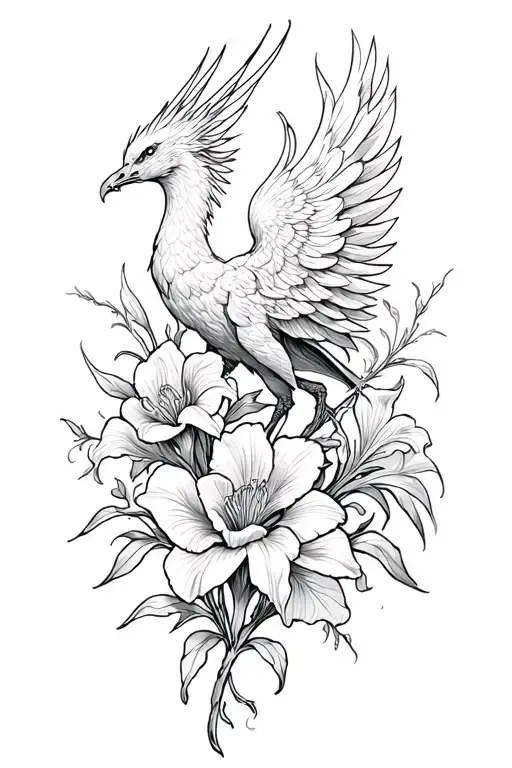 Phoenix Rising From Gladiolus Flower Intertwined