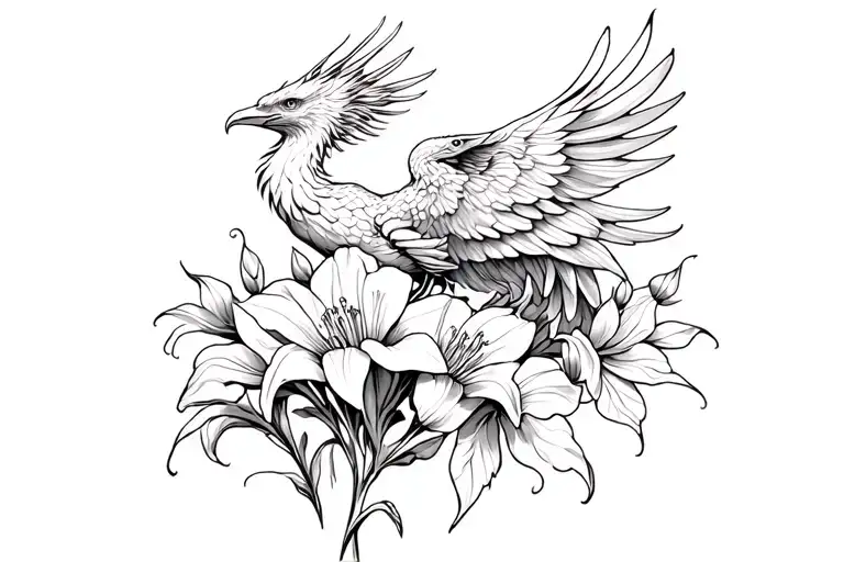 Phoenix Rising From Gladiolus Flower Intertwined