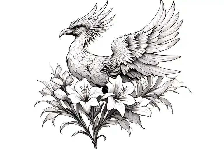 Phoenix Rising From Gladiolus Flower With Gentle Feathers