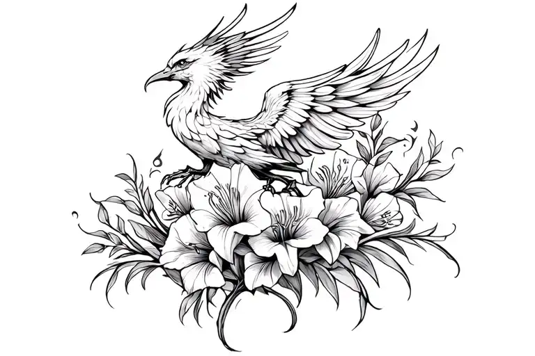 Phoenix Rising From Gladiolus Flowers Blooming