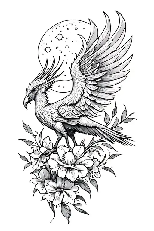 Phoenix With Gladiolus And Moon