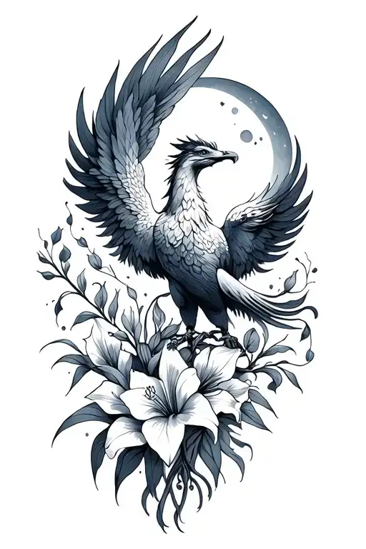 Phoenix With Gladiolus And Moon