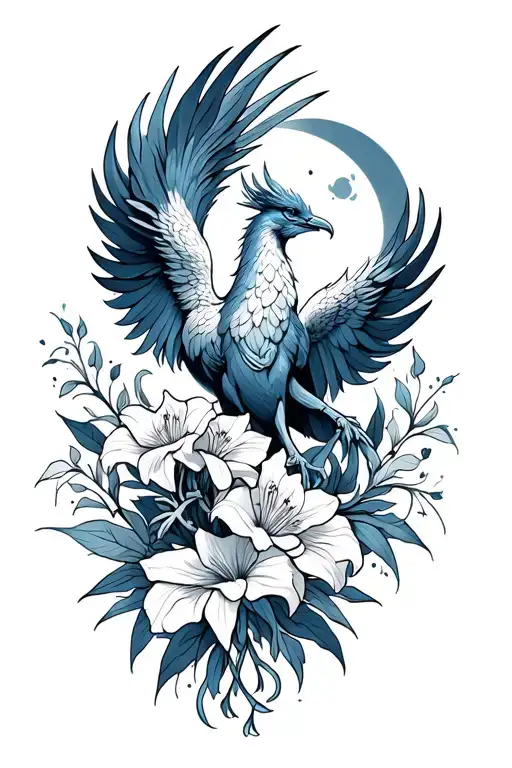 Phoenix With Gladiolus And Moon