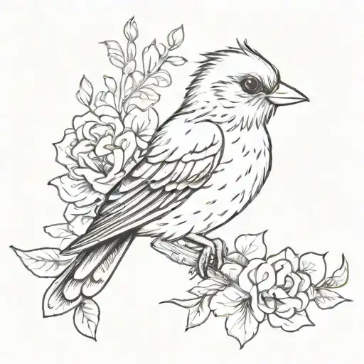 A Tattoo Of A Bird And A Flower