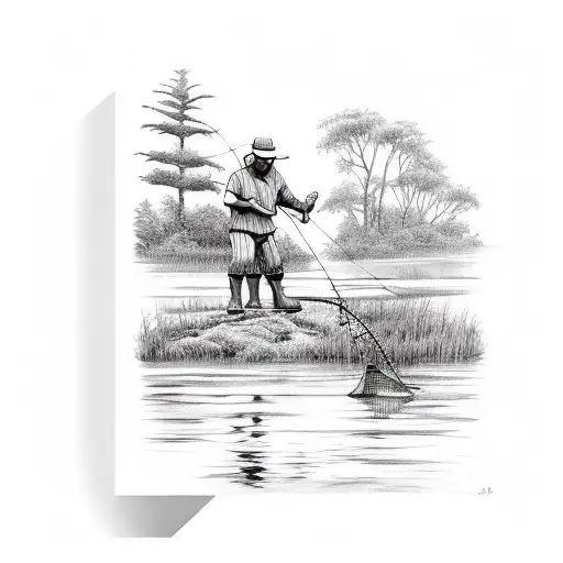 Fisherman Fishing In A Small Lake