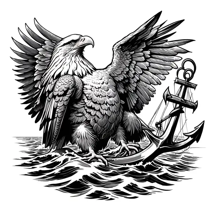 Bald Eagle Perched On Top Of Anchor With A Clipper Ship In Stormy Seas