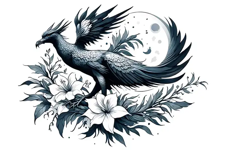 Phoenix With Gladiolus And Moon