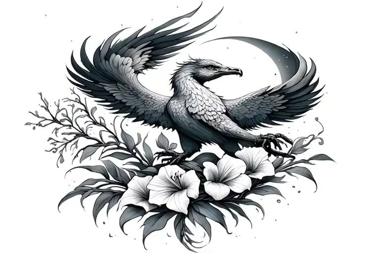 Phoenix With Gladiolus And Moon