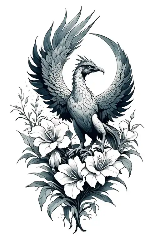 Phoenix With Gladiolus And Moon