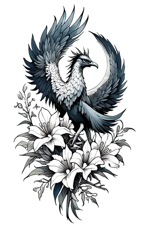 Phoenix With Gladiolus And Moon