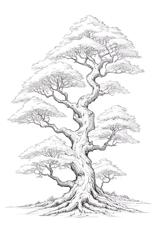 One Tree With 6 Different Treetops Growing On Different Levels