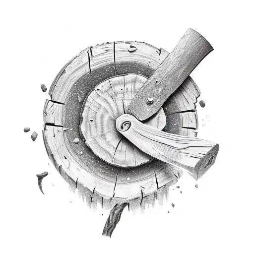 Only A Tree Stump With An Axe On Top