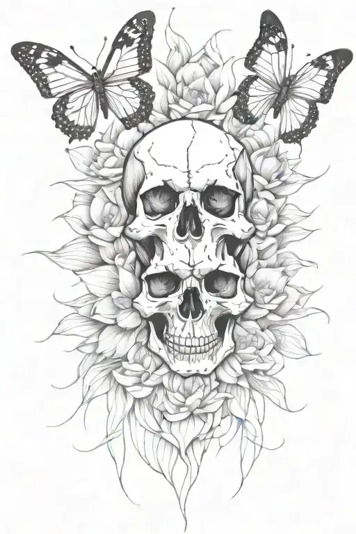 Skull Lotus Flower Butterfly