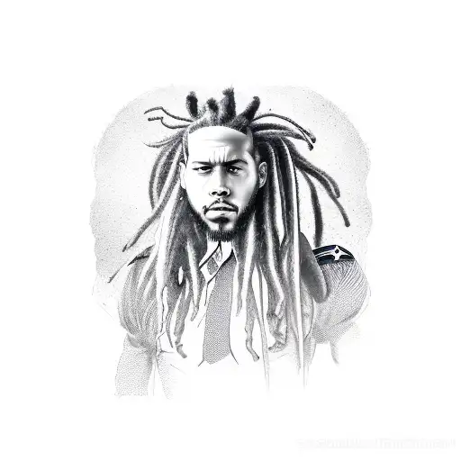Portrait Of A Military Hero With Dreadlocks And A Barbed Wire Frame