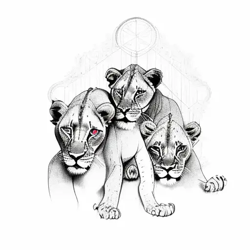 One Lion Two Lionesses One Lion Cub