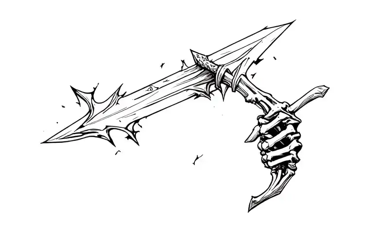 Skeleton Arm Pointing Cracked Gladius Short Sword