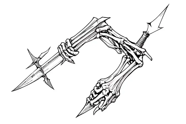 Skeleton Arm Holding Out A Cracked Gladius
