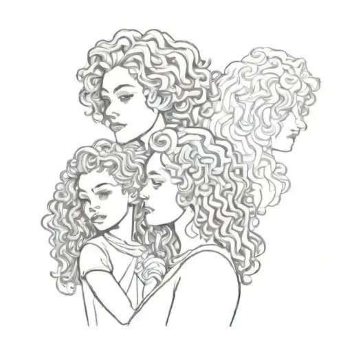 Mother Is Two Daughters With Curly Hair