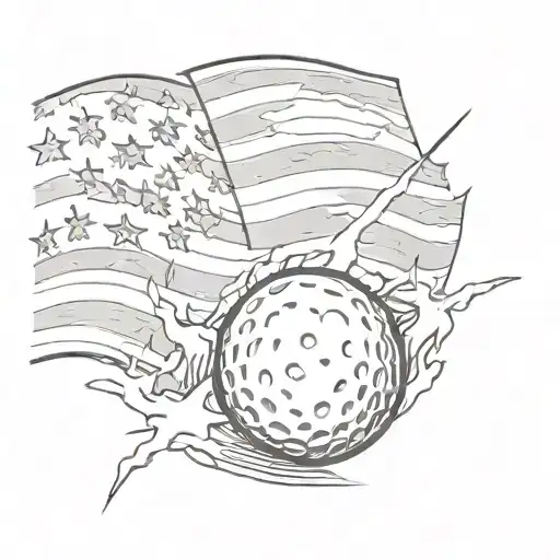 A Golf Ball Breaking Through An American Flag Wall