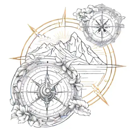 Compass With Mountains And Hawaii